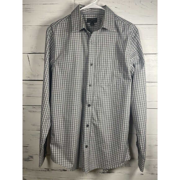 BANANA REPUBLIC shirt Men's Medium 15-15.5 Grey Plaid button up long sleeve - Picture 1 of 3